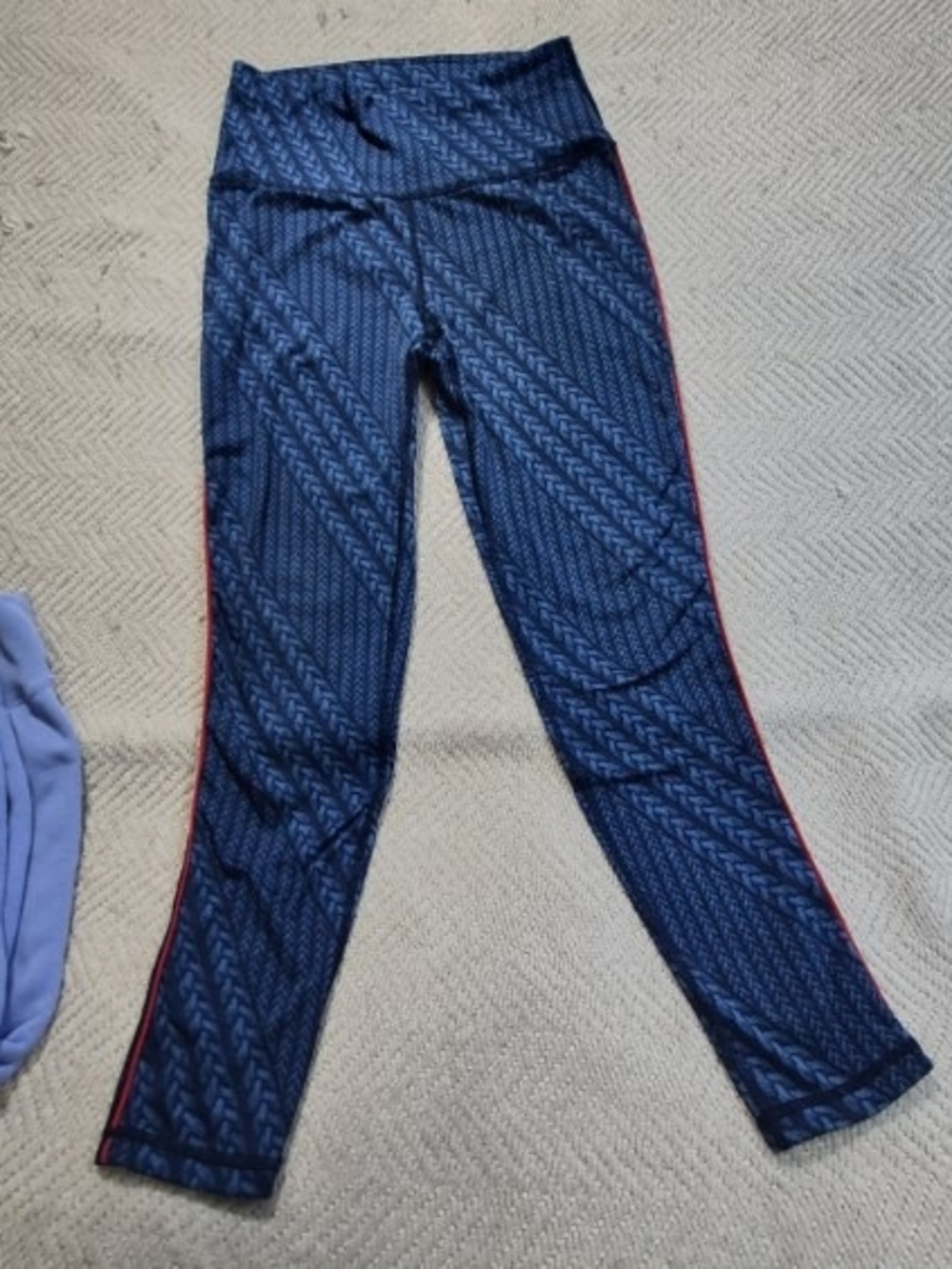 aerie Navy Patterned Leggings with Red Side Trim